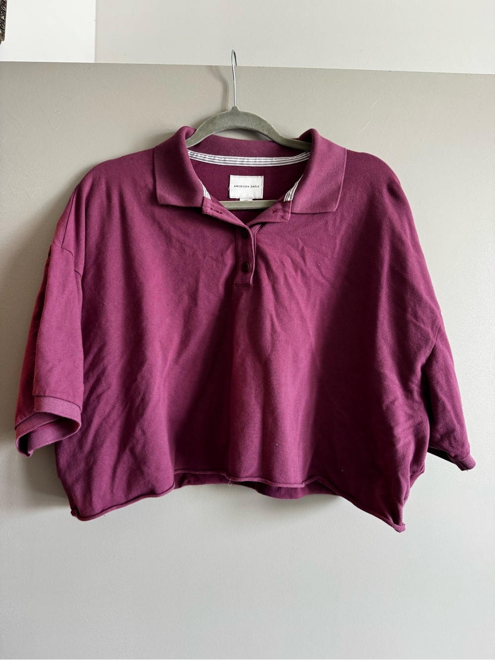 American Eagle Outfitters Cropped Polo Top - Plum
